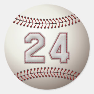 Player Number 24 - Cool Baseball Stitches Classic Round Sticker