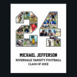 Player Number 24 Senior Sports Team Photo Collage Poster<br><div class="desc">Personalised photo collage for player number 24. This customisable photo gift is perfect for senior night, sports award banquet or birthday gift for your athlete son, daughter or student. It's a great way to display precious moments and memories from their sports games. The poster features a collage of photos, and...</div>