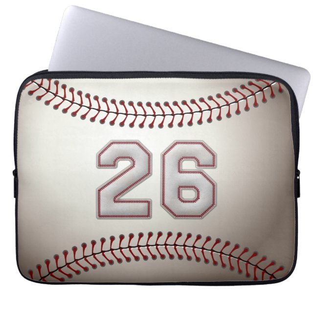 Player Number 26 - Cool Baseball Stitches Laptop Sleeve (Front)