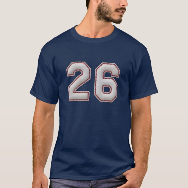Player Number 26 - Cool Baseball Stitches T-Shirt (Front)