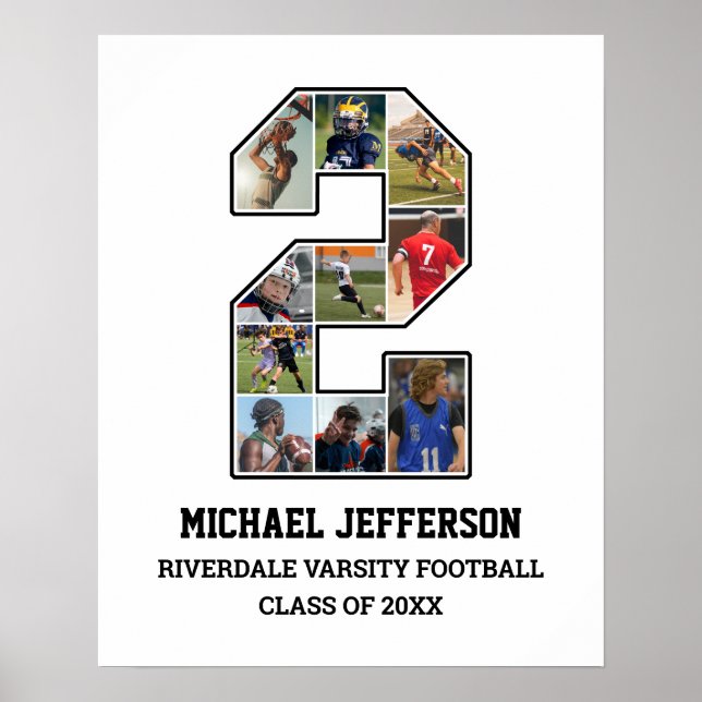 Player Number 2 Senior Sports Team Photo Collage Poster (Front)