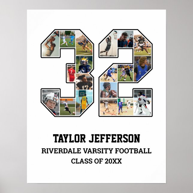 Player Number 32 Senior Sports Team Photo Collage Poster (Front)