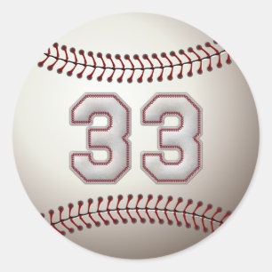 Player Number 33 - Cool Baseball Stitches Classic Round Sticker