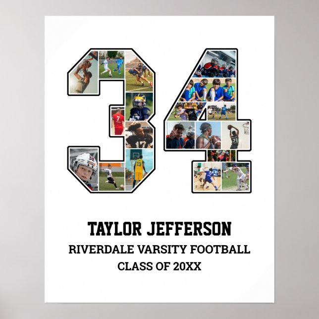 Player Number 34 Senior Sports Team Photo Collage Poster (Front)