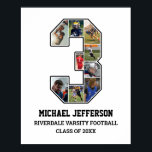 Player Number 3 Senior Sports Team Photo Collage Poster<br><div class="desc">Personalised photo collage for player number 3. This customisable photo gift is perfect for senior night, sports award banquet or birthday gift for your athlete son, daughter or student. It's a great way to display precious moments and memories from their sports games. The poster features a collage of photos, and...</div>