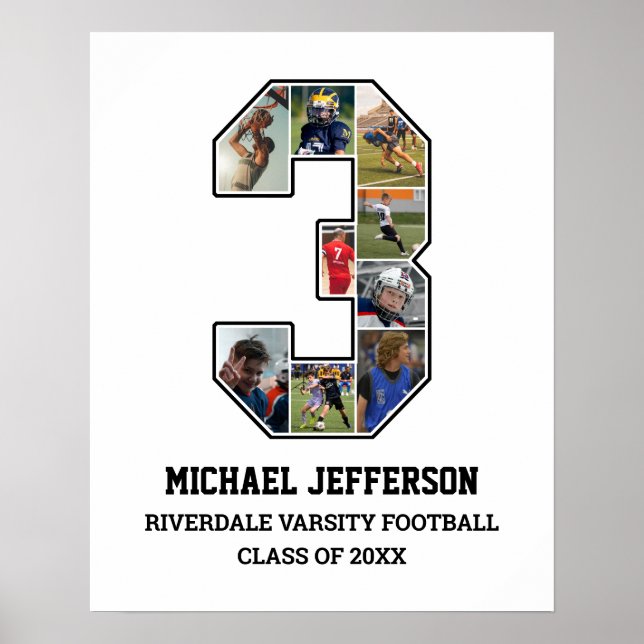 Player Number 3 Senior Sports Team Photo Collage Poster (Front)