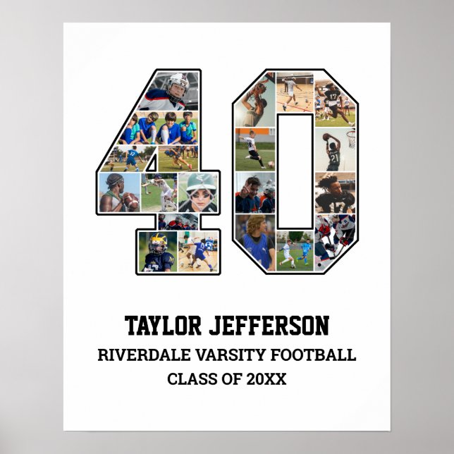 Player Number 40 Senior Sports Team Photo Collage Poster (Front)