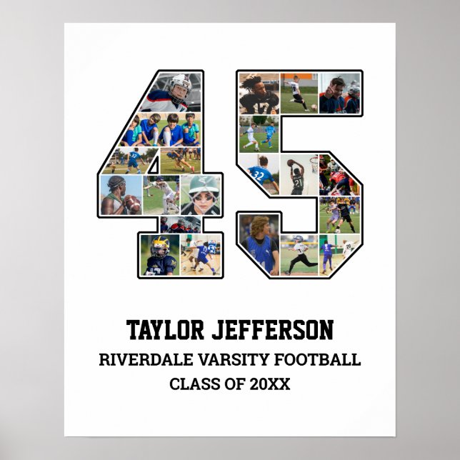 Player Number 45 Senior Sports Team Photo Collage Poster (Front)