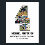 Player Number 4 Senior Sports Team Photo Collage Poster<br><div class="desc">Personalised photo collage for player number 4. This customisable photo gift is perfect for senior night, sports award banquet or birthday gift for your athlete son, daughter or student. It's a great way to display precious moments and memories from their sports games. The poster features a collage of photos, and...</div>