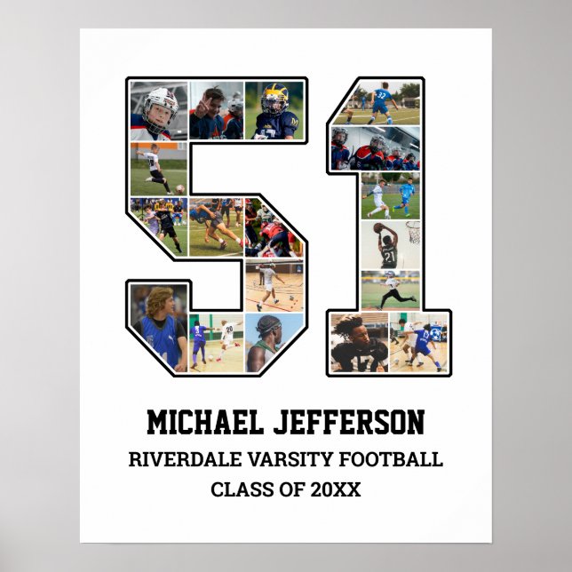 Player Number 51 Senior Sports Team Photo Collage Poster (Front)