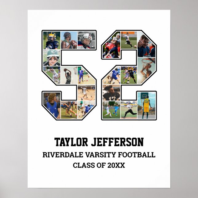 Player Number 52 Senior Sports Team Photo Collage Poster (Front)