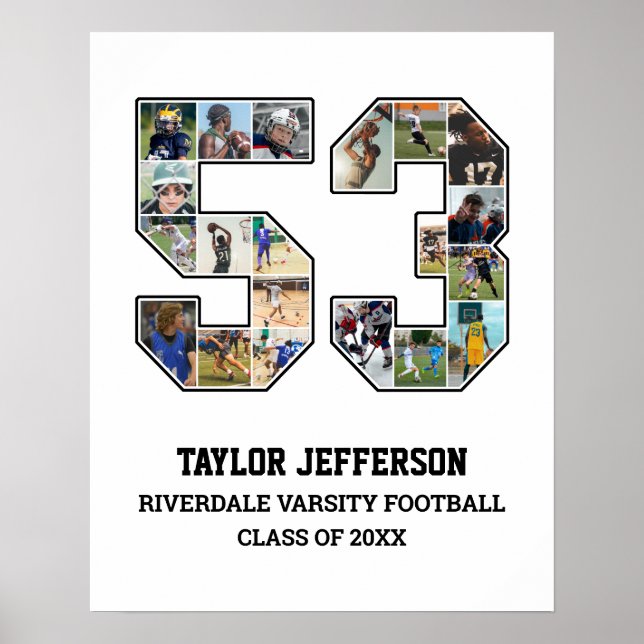 Player Number 53 Senior Sports Team Photo Collage Poster (Front)