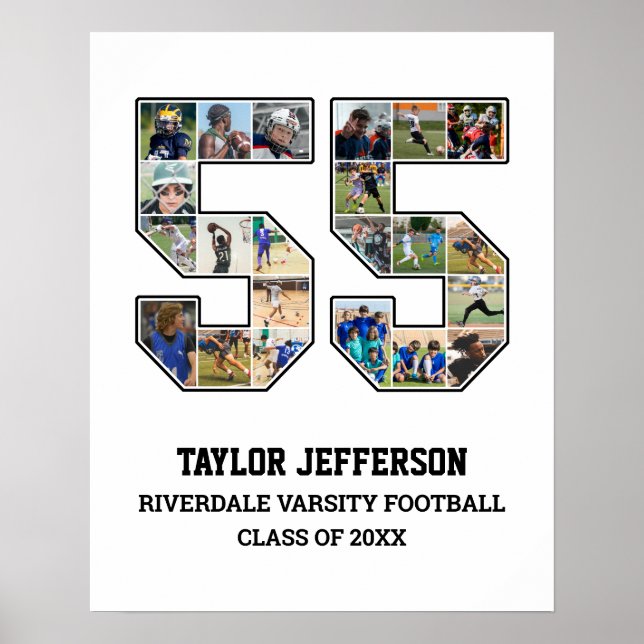 Player Number 55 Senior Sports Team Photo Collage Poster (Front)