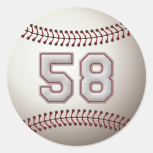 Player Number 58 - Cool Baseball Stitches Classic Round Sticker