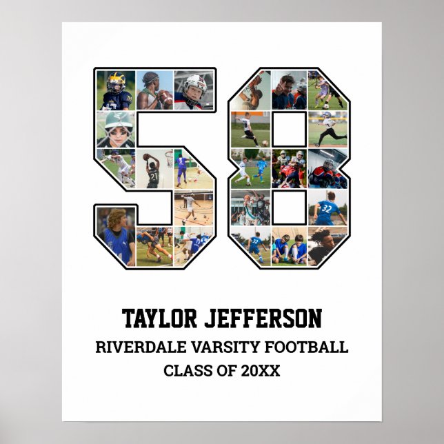 Player Number 58 Senior Sports Team Photo Collage Poster (Front)