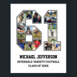 Player Number 61 Senior Sports Team Photo Collage Poster<br><div class="desc">Personalised photo collage for player number 61. This customisable photo gift is perfect for senior night, sports award banquet or birthday gift for your athlete son, daughter or student. It's a great way to display precious moments and memories from their sports games. The poster features a collage of photos, and...</div>