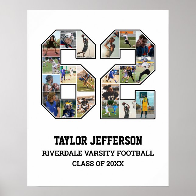 Player Number 62 Senior Sports Team Photo Collage Poster (Front)