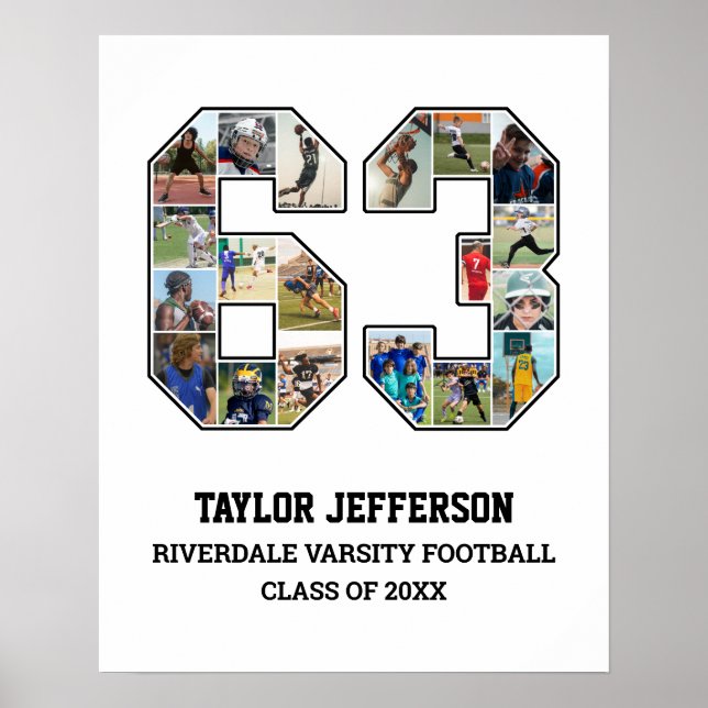 Player Number 63 Senior Sports Team Photo Collage Poster (Front)