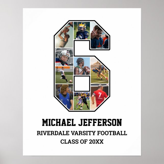 Player Number 6 Senior Sports Team Photo Collage Poster (Front)