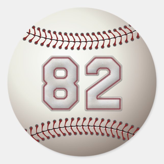 Player Number 82 - Cool Baseball Stitches Classic Round Sticker (Front)
