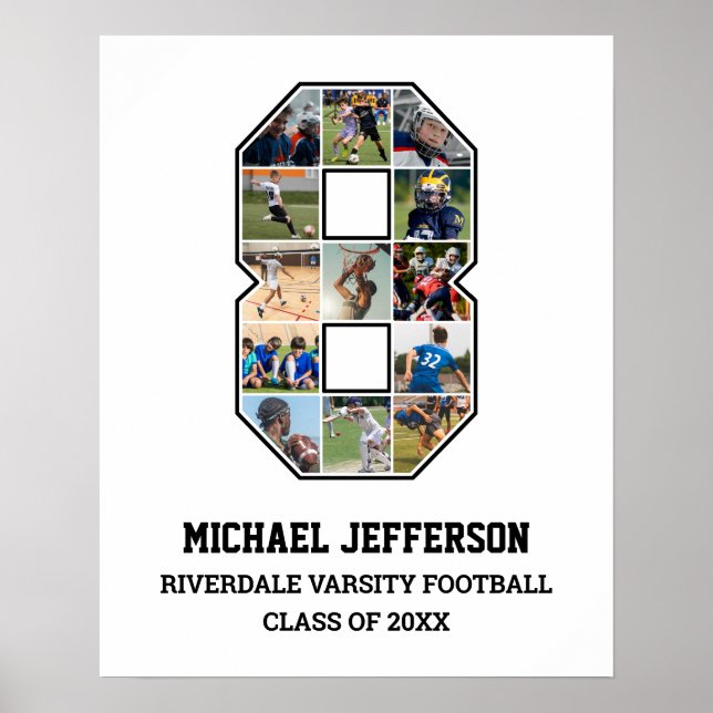 Player Number 8 Senior Sports Team Photo Collage Poster (Front)