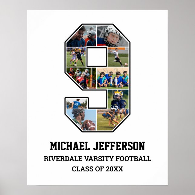 Player Number 9 Senior Sports Team Photo Collage Poster (Front)