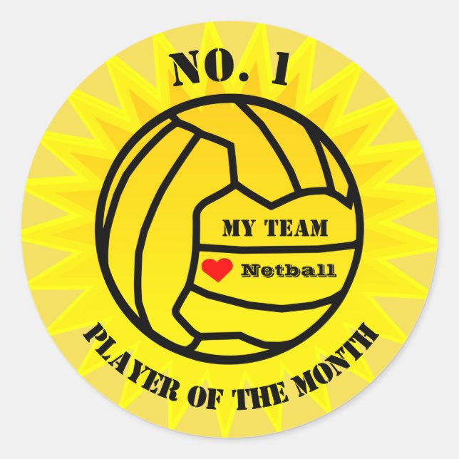 Player Of The Month Netball Reward Classic Round Sticker (Front)