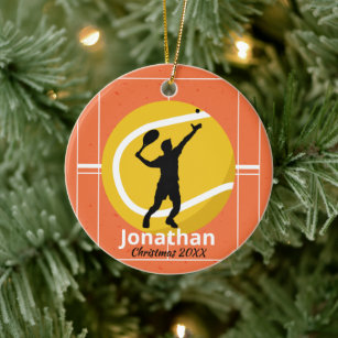 Player on the Tennis Court Personalized Sporty Ceramic Tree Decoration