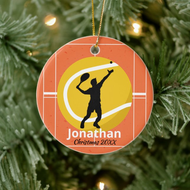 Player on the Tennis Court Personalized Sporty Ceramic Tree Decoration (Tree)