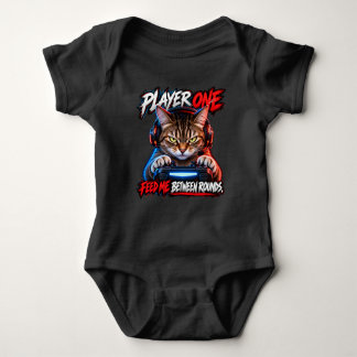 Player One Gamer Cat Red Blue Grunge Art Baby Bodysuit