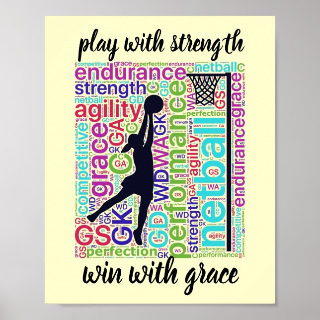 Player Positions and Inspirational Netball Quote Poster (Front)