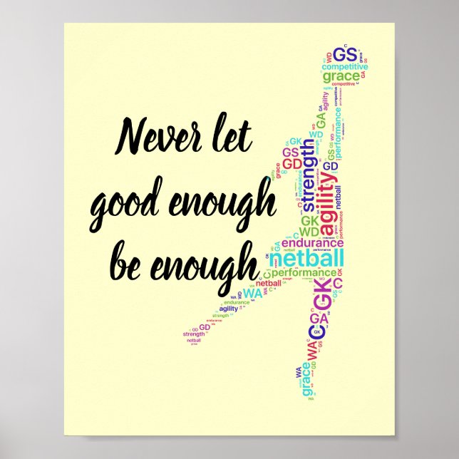 Player Positions and Motivational Netball Quote Poster (Front)