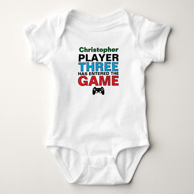 Player Three Baby Gamer Custom Bodysuit (Front)