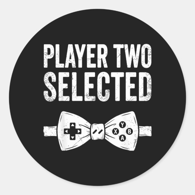 Player Two Selected Funny Gamer Wedding Bow Tie Classic Round Sticker (Front)