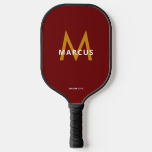 Player's Name Burgundy Red Monogram Pickleball Paddle