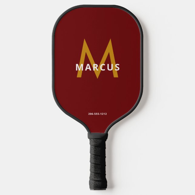 Player's Name Burgundy Red Monogram Pickleball Paddle (Front)