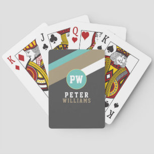 Player's Name + Diagonal Stripes Dark Grey  Playing Cards