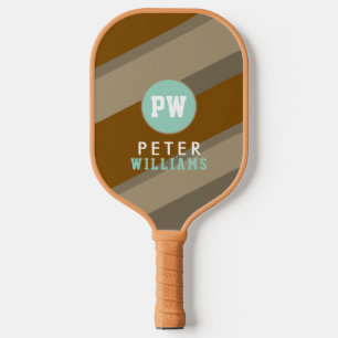 Player's Name Monogram on Striped Tan  Pickleball Paddle