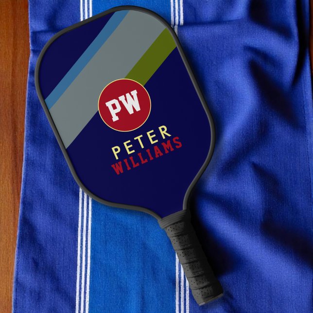 Player's Name on Striped Blue Pickleball Paddle (Creator Uploaded)