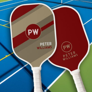 Player's Name Red Monogram Diagonal Stripes Pickleball Paddle