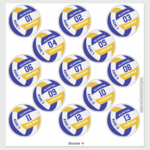 players names blue gold volleyball 3 inch stickers