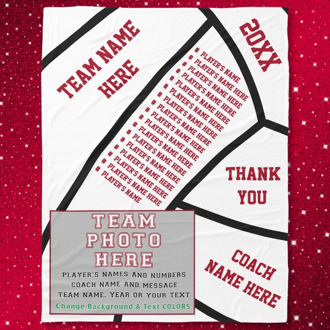 Players NAMES, PHOTO, Volleyball Coach Gift Ideas Fleece Blanket (Volleyball Senior Night Gifts. Volleyball Coach Gift Ideas. Red, Black and White, Volleyball Blanket)