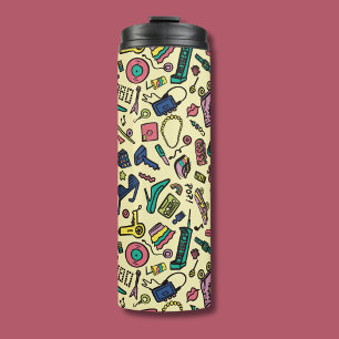 Playful 1980s Doodle Art Pattern Thermal Tumbler