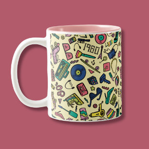 Playful 1980s Doodle Art Pattern Two-Tone Coffee Mug