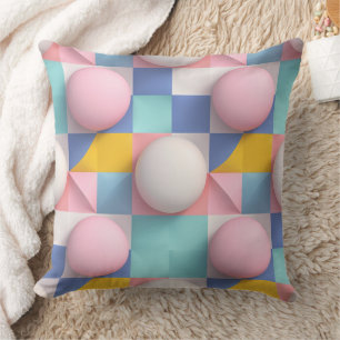 Playful 3D Pastel Spheres and Geometric Pattern Cushion