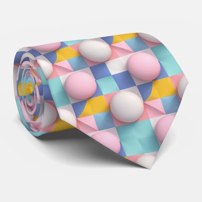 Playful 3D Pastel Spheres and Geometric Pattern Tie (Rolled)