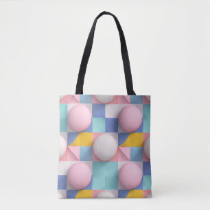 Playful 3D Pastel Spheres and Geometric Pattern Tote Bag