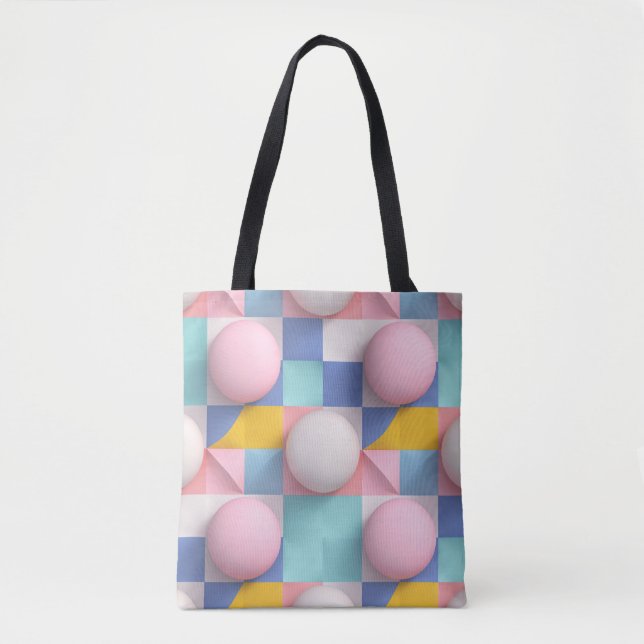 Playful 3D Pastel Spheres and Geometric Pattern Tote Bag (Front)