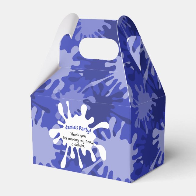 Playful Abstract Blue Splatter Painting Birthday Favour Box (Front Side)