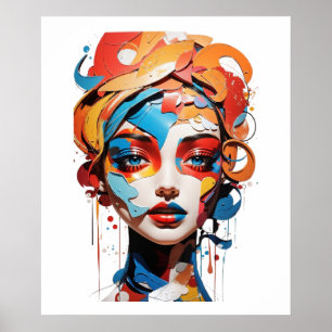 Playful Abstract Face Art: Burst of Colourful Whim Poster